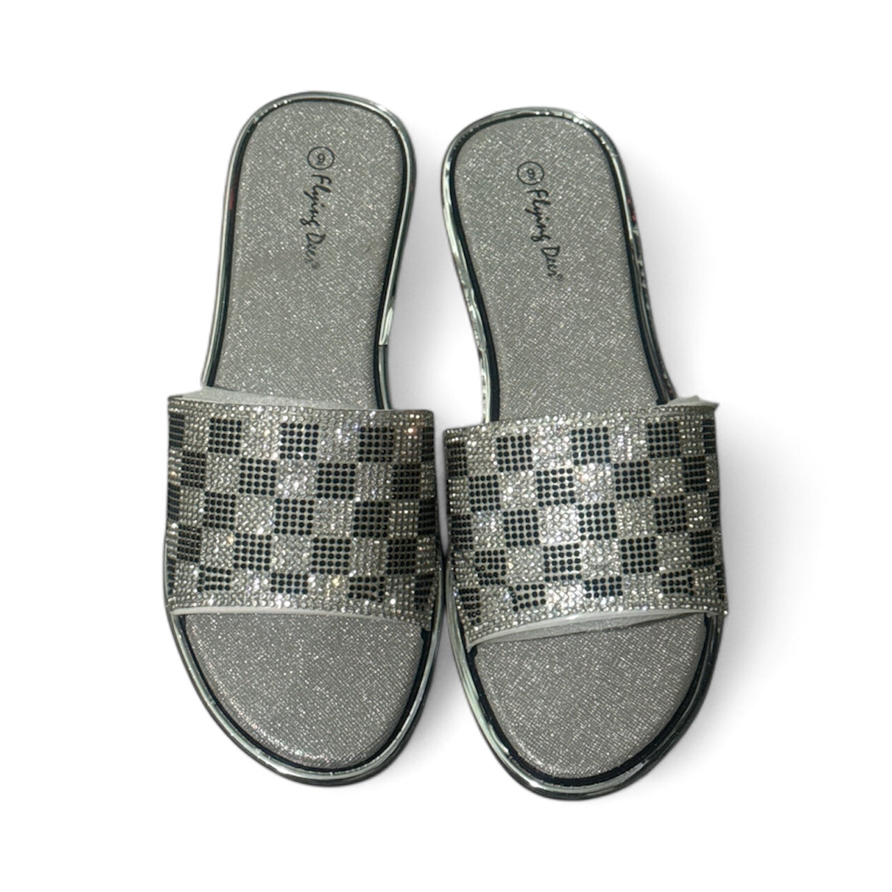 Silver Rhinestone Glam Sandals by Flying Deer Size 8- Pre-owned