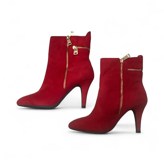Bellini Red Suede Bootie with Golden Zipper Size 8- Pre-Owned
