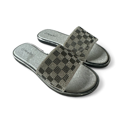 Silver Rhinestone Glam Sandals by Flying Deer Size 8- Pre-owned