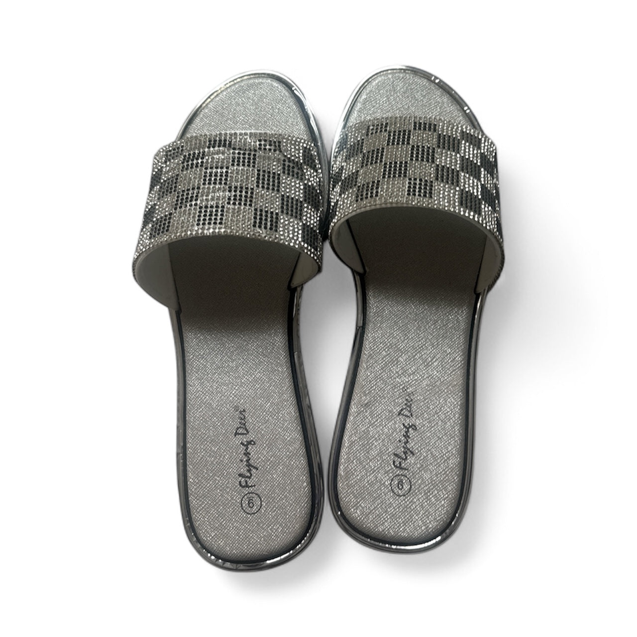 Silver Rhinestone Glam Sandals by Flying Deer Size 8- Pre-owned