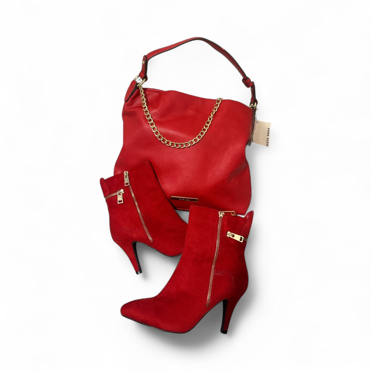 Anne Klein Red Hobo Bag and Ankle Boots Bundle Size 8- Pre-owned