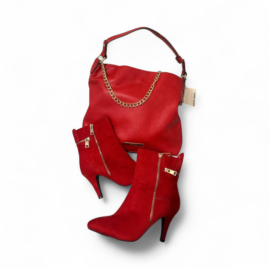Anne Klein Red Hobo Bag and Ankle Boots Bundle Size 8- Pre-owned